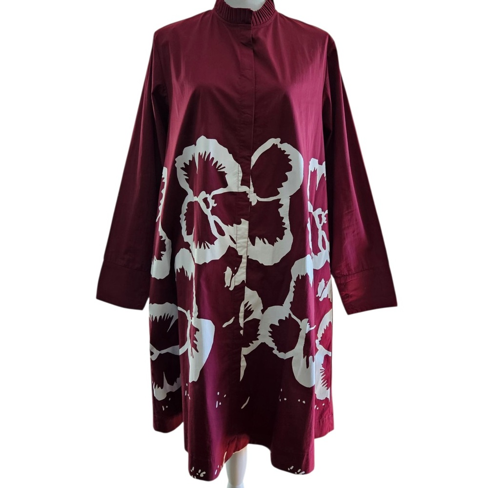 Floral Burgundy Dress with White Accents